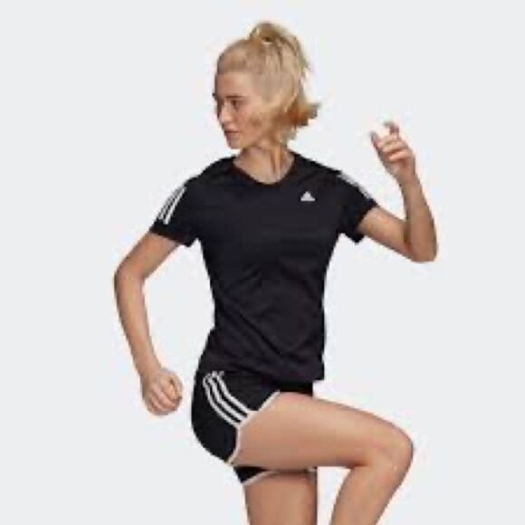 Own The Run XS Black V Neck NWT ADIDAS TEE Shirt - Picture 1 of 4